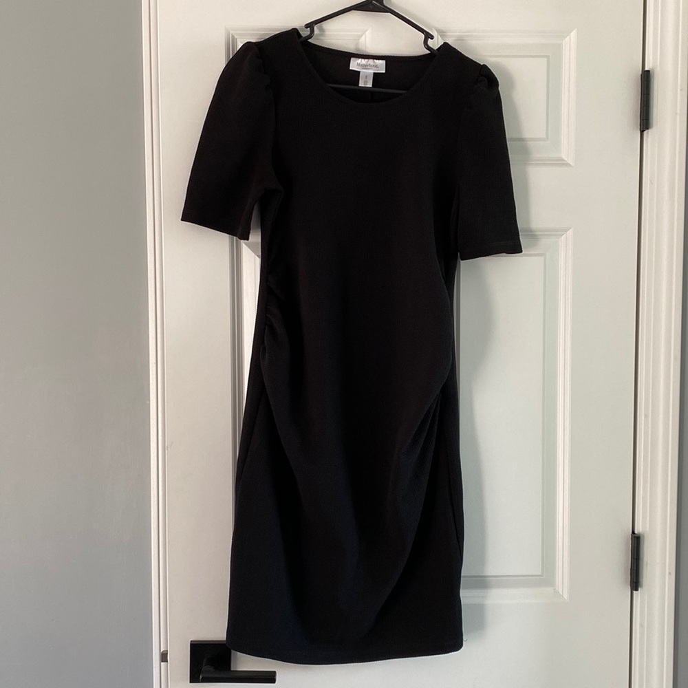Motherhood Maternity Black Textured Puff Sleeve Dress